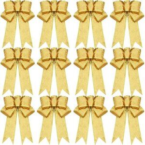 12 Pieces Glitter Christmas Bows Christmas Wreath Bow (Gold)